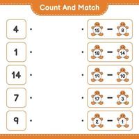 Count and match, count the number of Gingerbread Man and match with the right numbers. Educational children game, printable worksheet, vector illustration