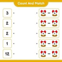 Count and match, count the number of Christmas Bell and match with the right numbers. Educational children game, printable worksheet, vector illustration