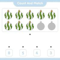 Count and match, count the number of Christmas Ball and match with the right numbers. Educational children game, printable worksheet, vector illustration