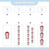 cuente y combine, cuente el número de cajas de regalo y combine con los números correctos. juego educativo para niños, hoja de cálculo imprimible, ilustración vectorial vector