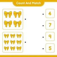 Count and match, count the number of Ribbon and match with the right numbers. Educational children game, printable worksheet, vector illustration