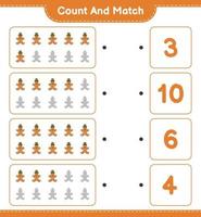 Count and match, count the number of Gingerbread Man and match with the right numbers. Educational children game, printable worksheet, vector illustration