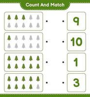 Count and match, count the number of Christmas Tree and match with the right numbers. Educational children game, printable worksheet, vector illustration