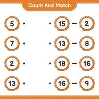 Count and match, count the number of Cookie and match with the right numbers. Educational children game, printable worksheet, vector illustration