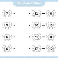 Count and match, count the number of Ribbon and match with the right numbers. Educational children game, printable worksheet, vector illustration