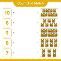 Count and match, count the number of Gift Box and match with the right numbers. Educational children game, printable worksheet, vector illustration