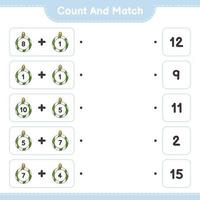 Count and match, count the number of Christmas Ball and match with the right numbers. Educational children game, printable worksheet, vector illustration