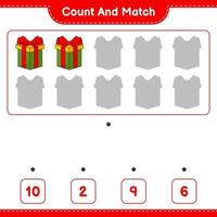 Count and match, count the number of Gift Box and match with the right numbers. Educational children game, printable worksheet, vector illustration