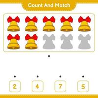 Count and match, count the number of Christmas Bell and match with the right numbers. Educational children game, printable worksheet, vector illustration