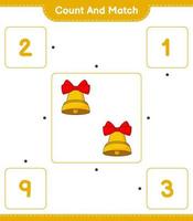 Count and match, count the number of Christmas Bell and match with the right numbers. Educational children game, printable worksheet, vector illustration