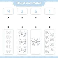 Count and match, count the number of Ribbon and match with the right numbers. Educational children game, printable worksheet, vector illustration