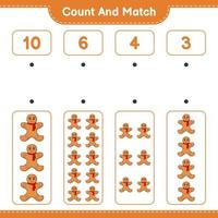 Count and match, count the number of Gingerbread Man and match with the right numbers. Educational children game, printable worksheet, vector illustration