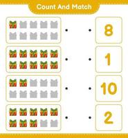 Count and match, count the number of Gift Box and match with the right numbers. Educational children game, printable worksheet, vector illustration