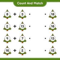 Count and match, count the number of Christmas Tree and match with the right numbers. Educational children game, printable worksheet, vector illustration