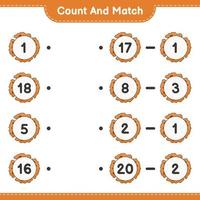 Count and match, count the number of Cookie and match with the right numbers. Educational children game, printable worksheet, vector illustration