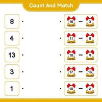 Count and match, count the number of Christmas Bell and match with the right numbers. Educational children game, printable worksheet, vector illustration