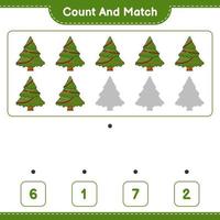 Count and match, count the number of Christmas Tree and match with the right numbers. Educational children game, printable worksheet, vector illustration