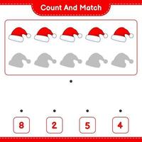 Count and match, count the number of Santa Hat and match with the right numbers. Educational children game, printable worksheet, vector illustration