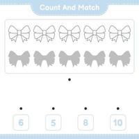 Count and match, count the number of Ribbon and match with the right numbers. Educational children game, printable worksheet, vector illustration