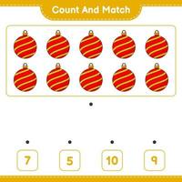 Count and match, count the number of Christmas Ball and match with the right numbers. Educational children game, printable worksheet, vector illustration