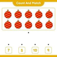 Count and match, count the number of Christmas Ball and match with the right numbers. Educational children game, printable worksheet, vector illustration