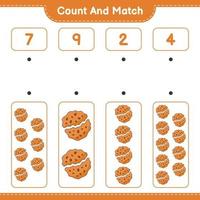 Count and match, count the number of Cookie and match with the right numbers. Educational children game, printable worksheet, vector illustration