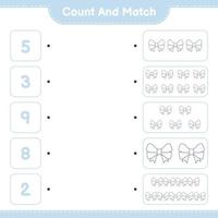 Count and match, count the number of Ribbon and match with the right numbers. Educational children game, printable worksheet, vector illustration