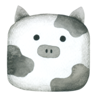 acquerello carino cartone animato viso animale png