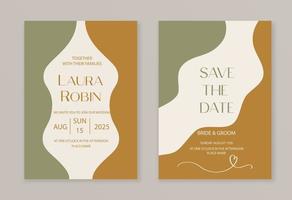 Boho Arch vintage Wedding Invitation Terraccota Rust Beige with Abstract Flowing Shapes Earthy Boho, Abstract Wavy Lines Terracotta. vector