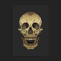 Gold skull head with open mouth vector