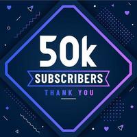 Thank you 50K subscribers, 50000 subscribers celebration modern colorful design. vector