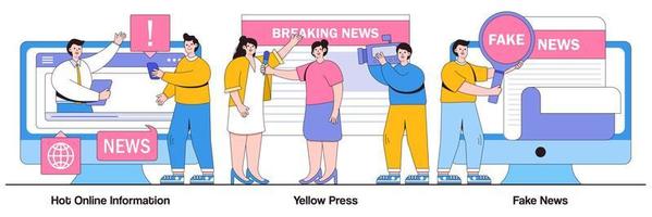paquete ilustrado de información en línea, prensa amarilla y noticias falsas vector