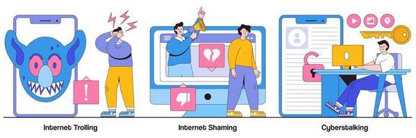 Internet Trolling, Digital Shaming, and Cyberstalking Illustrated Pack vector