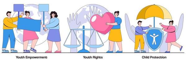 paquete ilustrado de protección infantil, empoderamiento juvenil y derechos vector