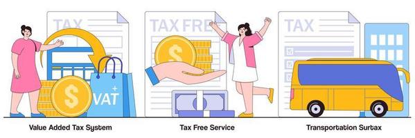 Value Added Tax System, Tax Free Service, and Transportation Surtax Illustrated Pack vector