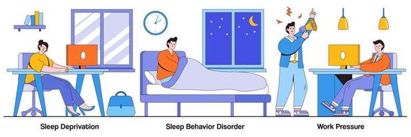 Sleep Deprivation and Behavior Disorder, Work Pressure with People Characters Illustrations Pack vector