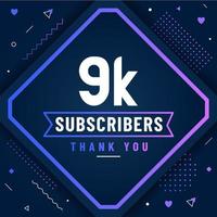 Thank you 9K subscribers, 9000 subscribers celebration modern colorful design. vector