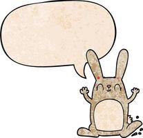 cartoon rabbit and speech bubble in retro texture style vector