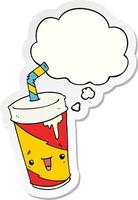 cartoon soda cup and thought bubble as a printed sticker vector