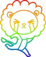 rainbow gradient line drawing cartoon crying lion running away vector