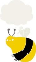 abeja de dibujos animados y burbuja de pensamiento en estilo retro vector