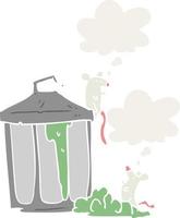 cartoon garbage can and thought bubble in retro style vector