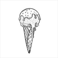 Ice cream cone line art sketch. Vector illustration