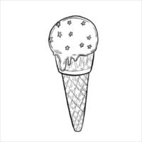 Ice cream cone line art sketch. Vector illustration