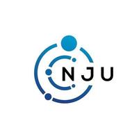 NJU letter technology logo design on white background. NJU creative initials letter IT logo concept. NJU letter design. vector