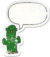 pegatina angustiada de cactus de dibujos animados y burbujas de discurso vector