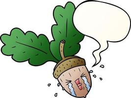 cartoon crying acorn and speech bubble in smooth gradient style vector