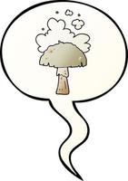 cartoon mushroom and spore cloud and speech bubble in smooth gradient style vector