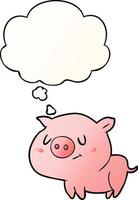 cartoon pig and thought bubble in smooth gradient style vector