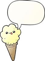 cartoon ice cream and speech bubble in smooth gradient style vector